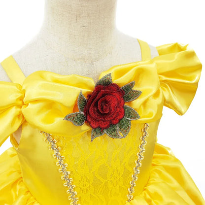 Girl Belle Dress Beauty Cosplay Costume Princess Deluxe Applique Outfit Children Birthday Party Elegant Gown Fairy Disguise Sets