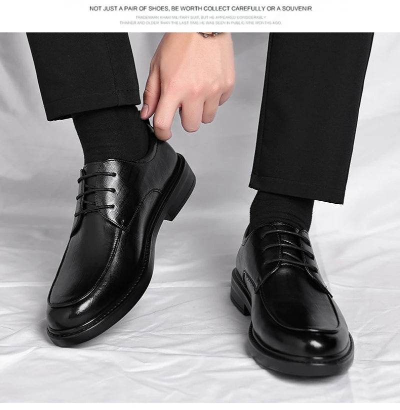 Leather Shoes Men's Four Seasons Business Formal British Casual Commuting Style Black Heightening Wedding Groom's Shoes New