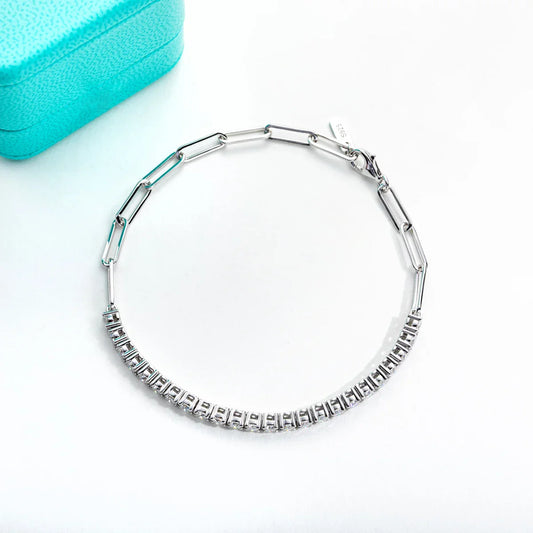 Bracelet Tennis Moissanite 3 mm au poignet Argent Sterling 925 Diamant de laboratoire créé Bracelets ajustables 16+4cm pour femme