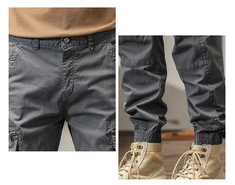 Length Men's Cargo Pant Cotton Stretch Casual Camouflage Trouser Male Camo Cuff Jogger Multi Zip Pocket Outfit Zipper Tied