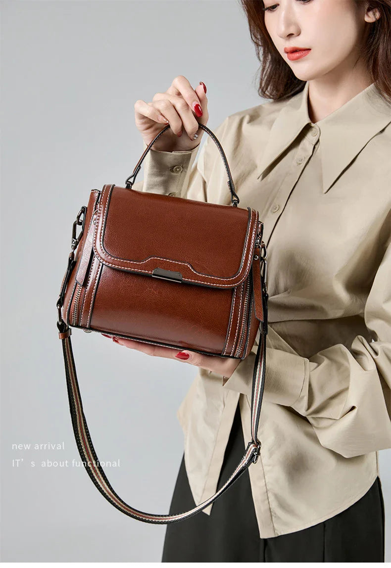 Cowhide Women's Tote Bag 2024 New Luxury Genuine Leather Shoulder Crossbody Bags High Quality Vintage Female Handbag 6241