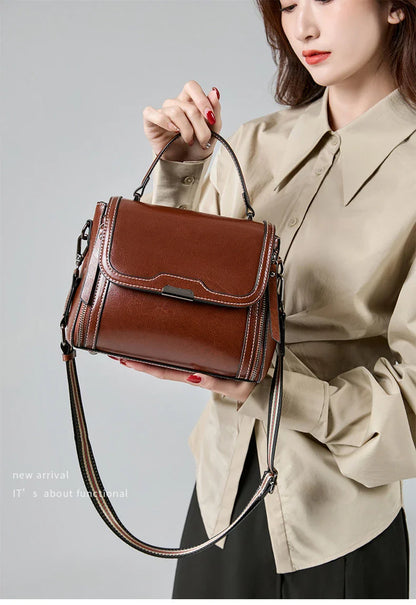 Cowhide Women's Tote Bag 2024 New Luxury Genuine Leather Shoulder Crossbody Bags High Quality Vintage Female Handbag 6241