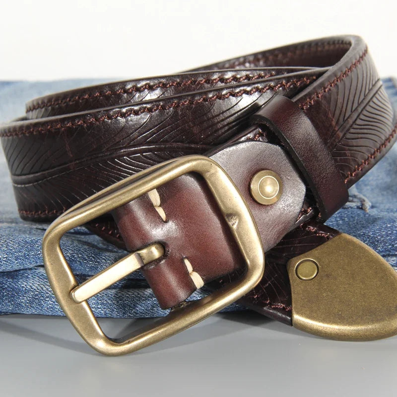 Extra Thick Double-sided Men's Belt Tactical Personalized Jeans Belt Genuine Leather Men's Pure Copper Pin Buckle Luxury Belt