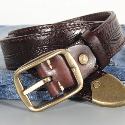 Extra Thick Double-sided Men's Belt Tactical Personalized Jeans Belt Genuine Leather Men's Pure Copper Pin Buckle Luxury Belt