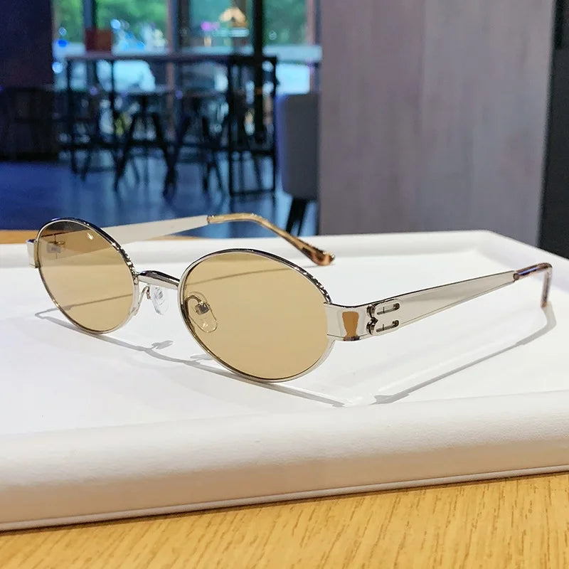 Retro Small Oval Metal Frame Women Sunglasses UV400 Thin Full Rim Men Punk Sun Glasses Vintage Shades Lentes De Sol Mujer