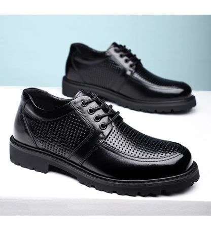 2026 Summer New Hallow Leather Shoes for Men Black Fashion Business Dress Shoes Male Lace Designer Platform Shoe Man