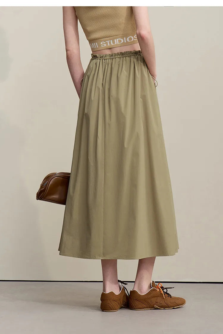 Women's Skirt 2026 Summer New Ruffle Hem Elastic Waist A-Line Midi Skirt Casual Outdoor Loose Fit Skirt For Women 12622013