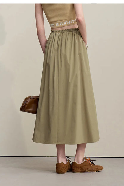 Women's Skirt 2026 Summer New Ruffle Hem Elastic Waist A-Line Midi Skirt Casual Outdoor Loose Fit Skirt For Women 12622013