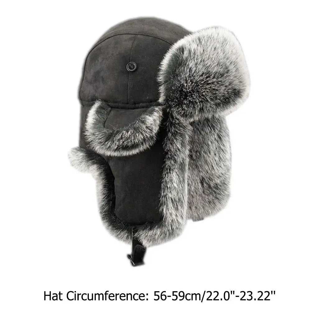 Suede Leather Russian Cossack Ski Cap Earflap Bonnet Faux Fur Earflap Bomber Hats Trapper Hat