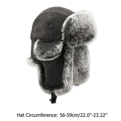 Suede Leather Russian Cossack Ski Cap Earflap Bonnet Faux Fur Earflap Bomber Hats Trapper Hat