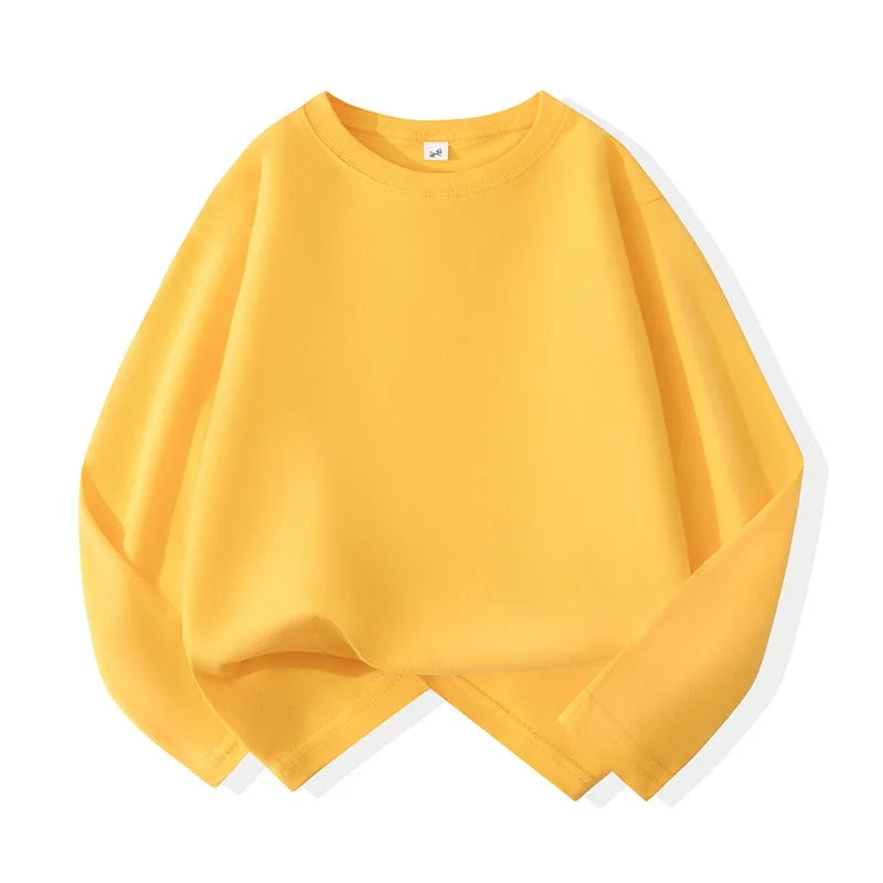 1pcs Spring Autumn Children's Pure Cotton Long Sleeve T-shirts Solid Color Boys Girls Tops Kids Baby Leisure Tee Student Clothes