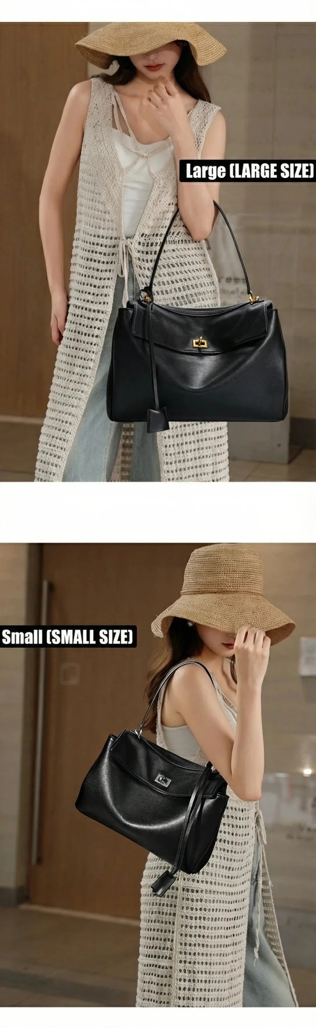 2026 large Genuine leather shoulder bag armpit top layer cowhide large capacity women's commuting high-end tote bag