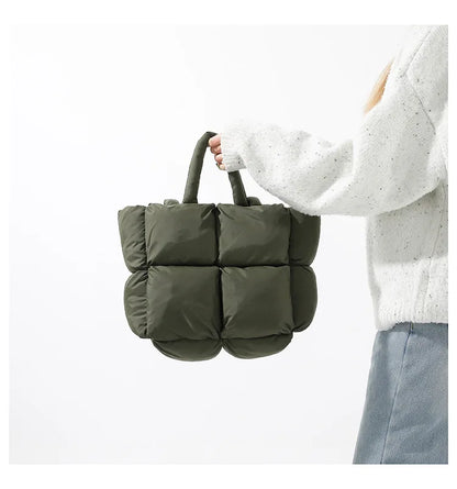 Fashion Soft Puffer Tote Bag Designer Quilted Women Shoulder Bags Nylon Padded Lady Handbags Down Cotton Warm Winter Shopper Bag
