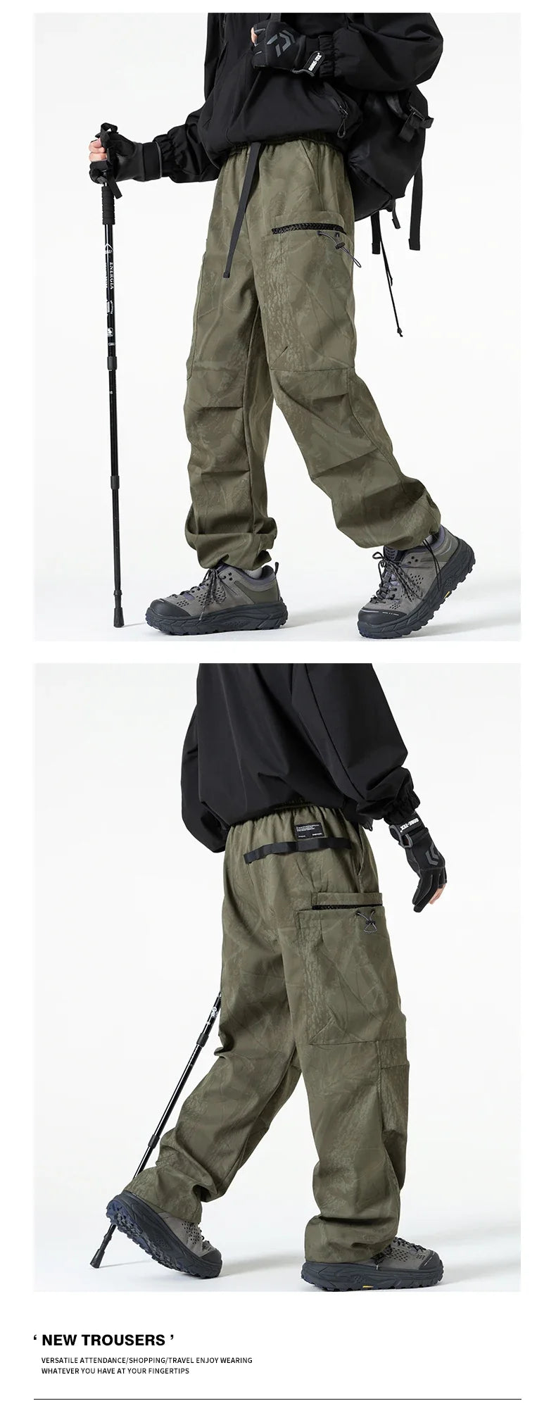 Hiking Pants Men Waterproof Windproof Breathable Elastic Waist Climbing Trekking Fishing Pants Camping Casual Overalls Trousers