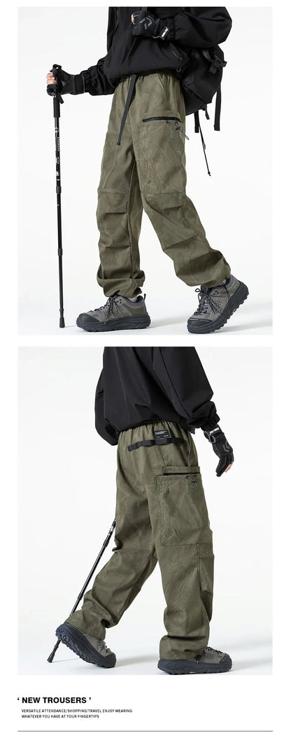 Hiking Pants Men Waterproof Windproof Breathable Elastic Waist Climbing Trekking Fishing Pants Camping Casual Overalls Trousers