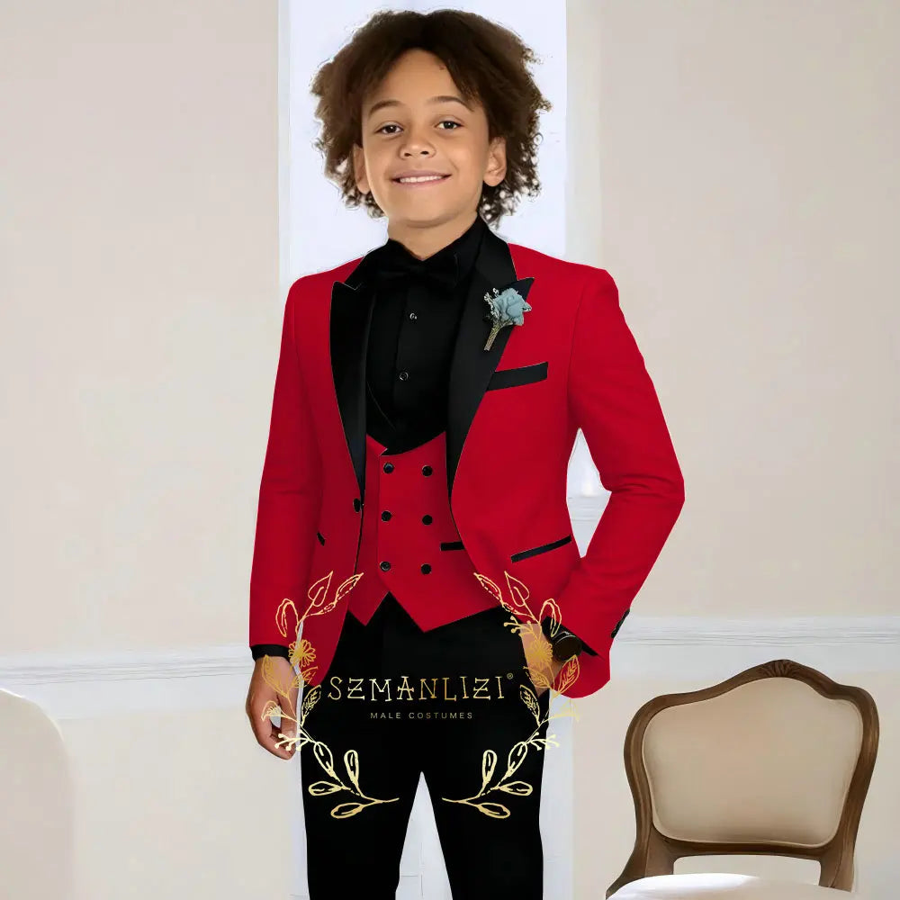 Boys Suit Wedding Tuxedo 3 Pieces Peaked Collar Jacket Pants Vest Child Formal Blazer Set Slim Fit Outfit costume garcon mariage
