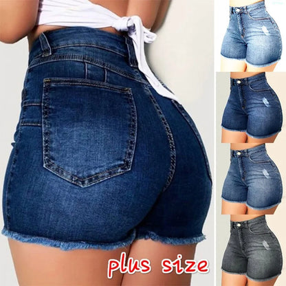 2025 New Summer Womens Jeans Shorts Jeans Short Length High Waisted Broken Denim Shorts Ripped Jeans High Waisted Hotpant Shorts