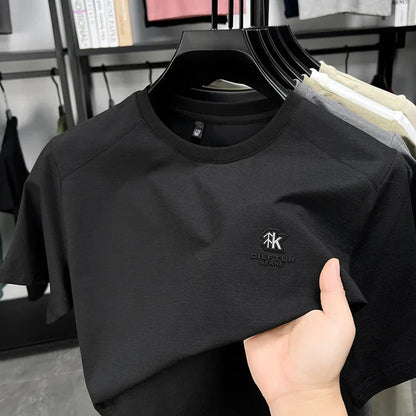 2026 New Men's Korean Style Fashion Badge Short Sleeved Sleeve Round Neck T-shirt Casual and Comfortable Summer Versatile Top
