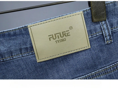 Summer Thin Men's Embroidered Denim Shorts Fashion Stretch Slim Breathable Straight Jeans Personality Bermuda Short Pants Male