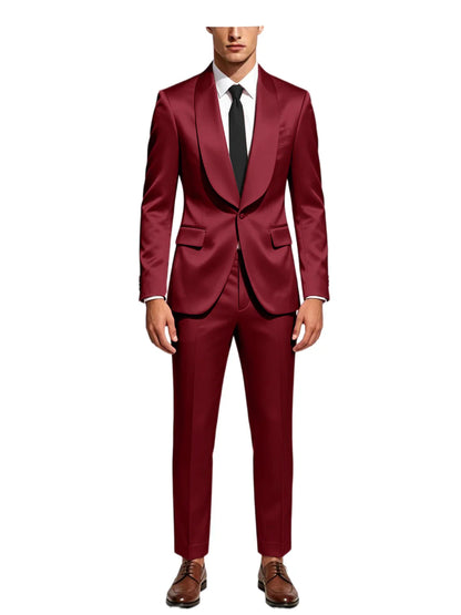 Luxury Men's Satin Tuxedo Suit Shawl Lapel Slim Fit 2-Piece Blazer & Pants Set Formal Business Casual Jacket Coat for Wedding