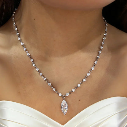 3MM Round Bubble Moissanite Diamond Tennis Neclace With 3carat Marquise Cut Pendant Neck Chain For Women 925 Silver Fine Jewelry