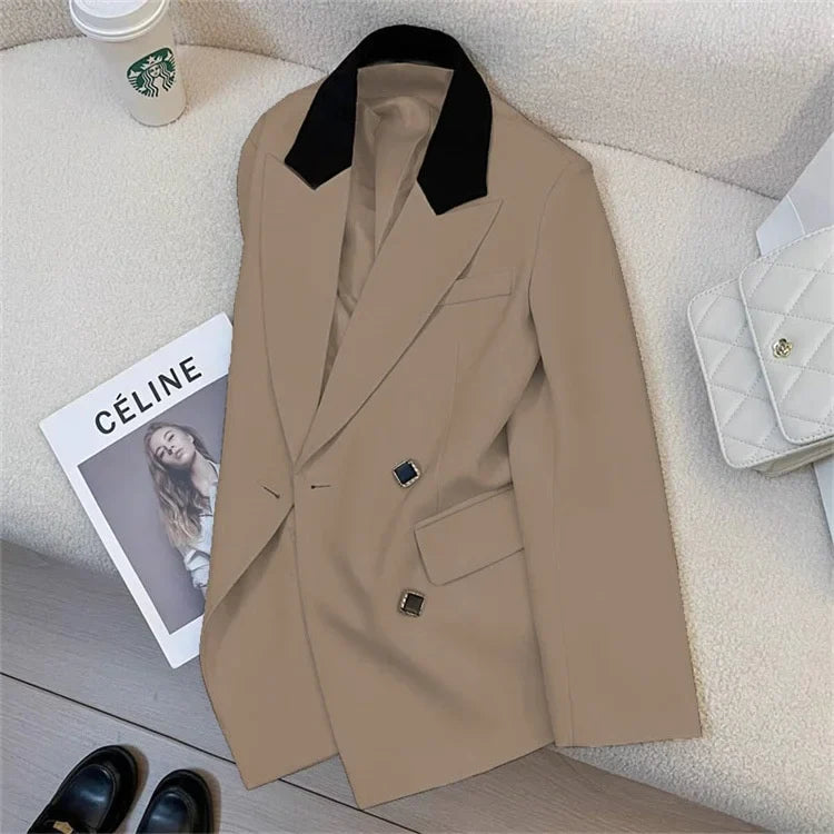 Spring Women's Suit Jacket Fashionable Korean Design Commute Style Long Sleeve Polyester Blend Urban Windbreaker