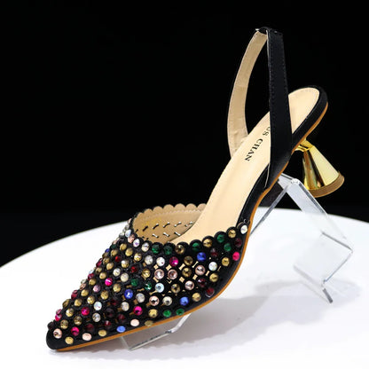 2023 New INS High-Heeled Pointed Toe Wedding Shoes Colorful Full Diamond Design Shoe and Bag Set for Nigeria Party