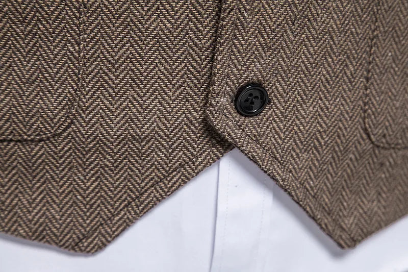 Tailored Collar Vest for Men Single Breasted Herringbone Tweed Suit Vest Mens Formal Striped Waistcoat Punk Groomsmen Wedding
