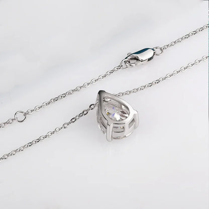 1-4CT Pear Cut D VVS1 Moissanite Necklace 100% S925 Silver 18k Gold Plated Single Diamond Women's Pendant Necklace Fine Jewelry