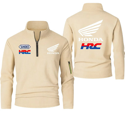 2025 Honda HRC Logo Autumn and Winter Fashion Stand-up Collar Half-zip Long-sleeved Sports Shirt Thickened Men's Casual Tops