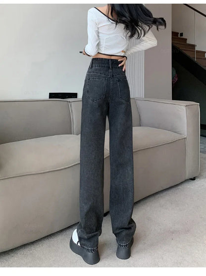 Winter Jeans Women Fleece Warm Denim Trousers High Waist Casual Loose Female Denim Pants Thick Velvet Cotton Wide Leg Woman Jean