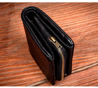 Original vegetable tanned cowhide short wallet, retro top layer cowhide wallet, handmade genuine leather multifunctional wallet