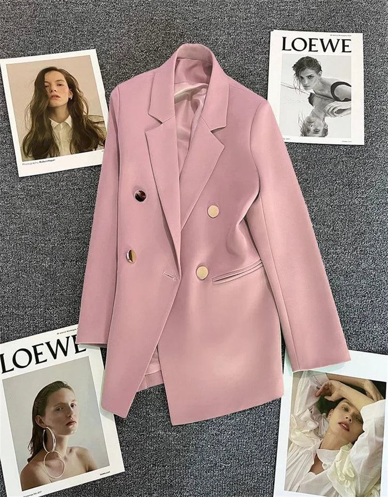 Spring Autumn High Quality Long Sleeve Female Blazer Double Button Jacket Ladies Business Work Wear Formal Coat Women Outerwea