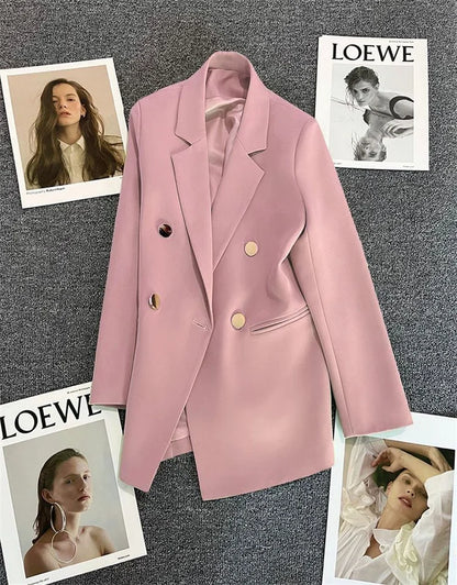 Spring Autumn High Quality Long Sleeve Female Blazer Double Button Jacket Ladies Business Work Wear Formal Coat Women Outerwea