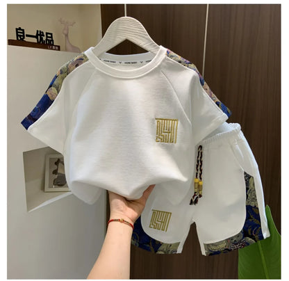 Korean Clothes for Children Boys T-shirt Shorts 2-piece Set Summer Cotton Short Sleeve Kids Clothes Sets Baby Tracksuit 2-11Y