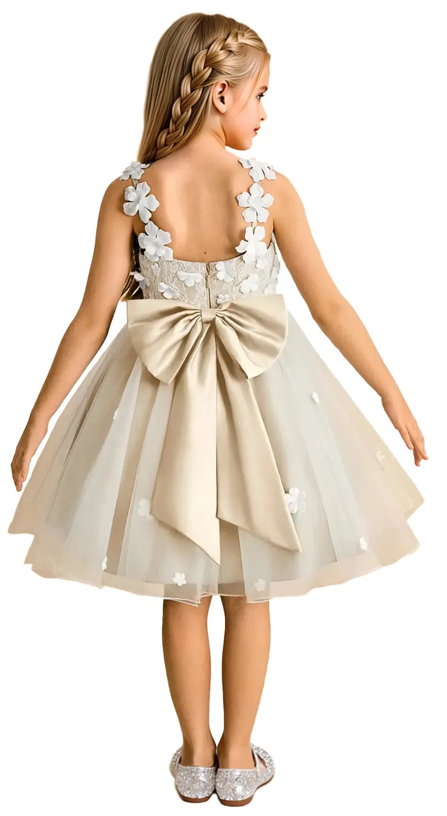 Snvdzo Princess Girls Lace Flower Girl Dress 3D Floral Sleeveless Tulle Princess Wedding Pageant Party Dresses 2026 with Big Bow