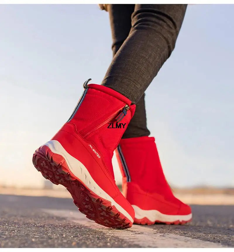 Waterproof Men Women Snow Boots High Top Ankle Winter Boots Platform Warm Plush Man Cutton Shoes Outdoor Non-slip Snowboots Male