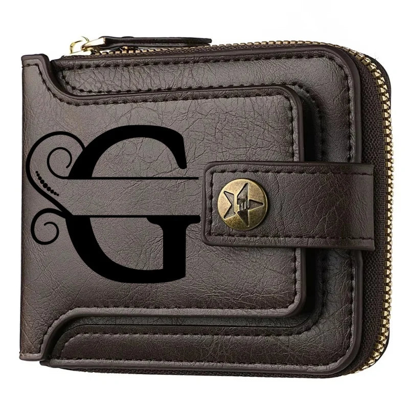 Men's Custom Wallet - Personalized Artificial Leather Men's Engraved Name and Letter Wallet, Father's Day Dad Gift, Brown