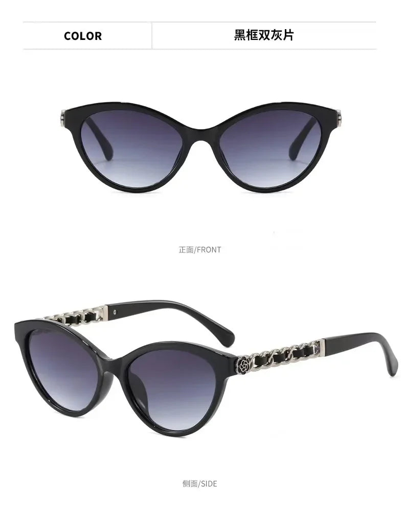 2025 New Fashion Cat Eye Sunglasses Women Hollow Chain Legs Sun Glasses Ladies Classic Goggle Oculos De Sol UV400 Sunshade