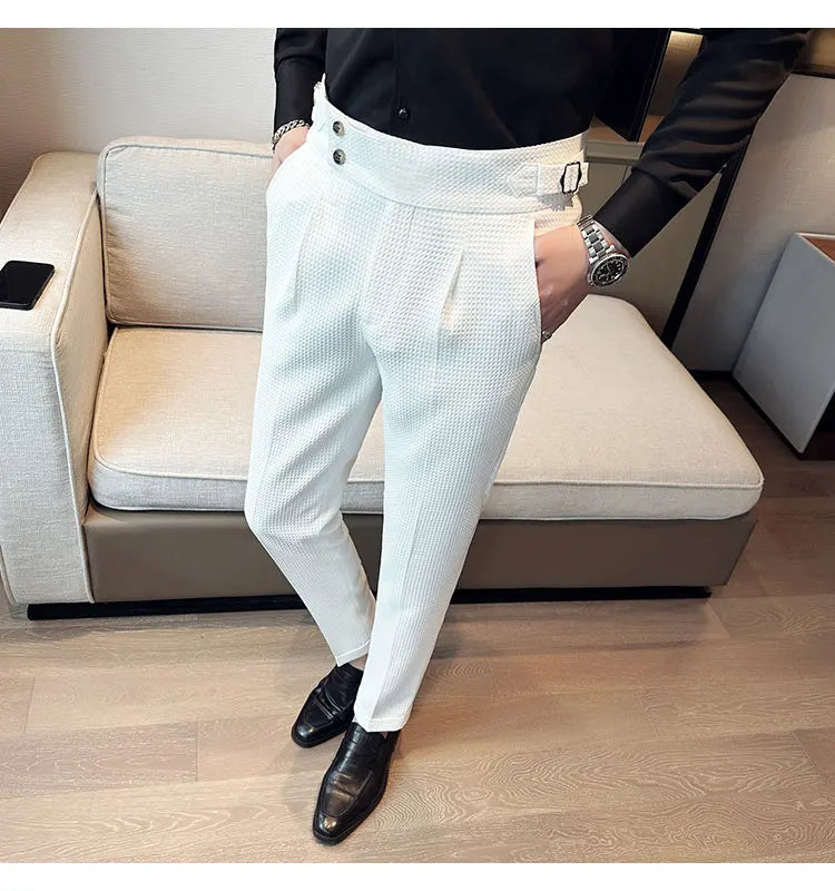 Fashion High Waist Men's Pants 2024 New Business Slim Fit Casual Suit Pants Male Spring Summer Formal Social Dress Pants