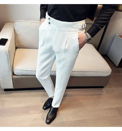 Fashion High Waist Men's Pants 2024 New Business Slim Fit Casual Suit Pants Male Spring Summer Formal Social Dress Pants