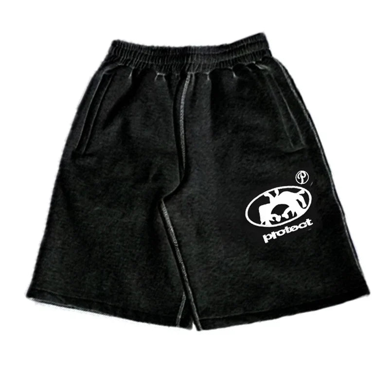 Summer Men Grey Cotton Y2K Hiphop Streetwear Shorts European Street Style Trendy Baggy Casual Cargo Urban Casual Wear Fashion