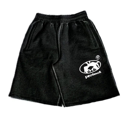 Summer Men Grey Cotton Y2K Hiphop Streetwear Shorts European Street Style Trendy Baggy Casual Cargo Urban Casual Wear Fashion
