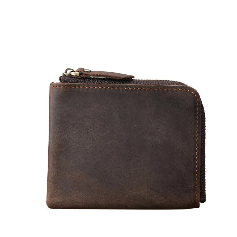 Men Genuine Leather Zipper Wallet Simple Card Holder Bag Business Wallet Portable First Layer Cowhide Coin Purse