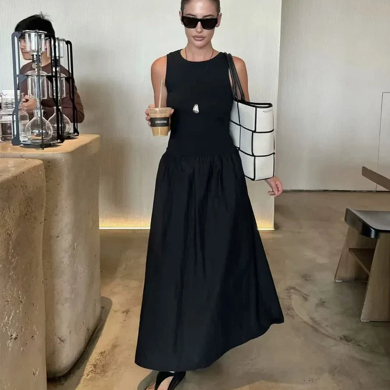 Knitted Dresses 2025 Woman Sleeveless Black Long Dress Women Bodycon Summer Solid Dresses One Pieces Midi Casual Dresses