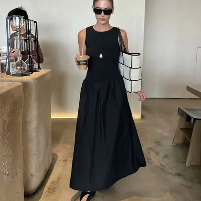 Knitted Dresses 2025 Woman Sleeveless Black Long Dress Women Bodycon Summer Solid Dresses One Pieces Midi Casual Dresses