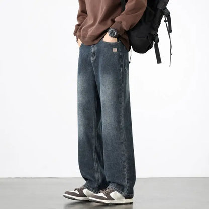 Spring Autumn New Men's Straight Vintage Fit Jeans Casual Trousers High Quality Male Korean Fashion Baggy Wide Leg Denim Pants
