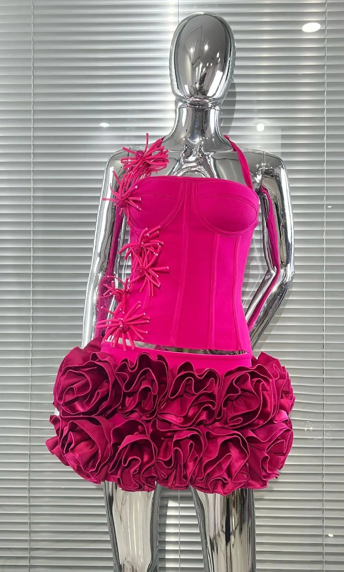 Halter Sleeveless Style Corset Mini Dress with Unique Embellishments for a Special Night Out Evening Gown