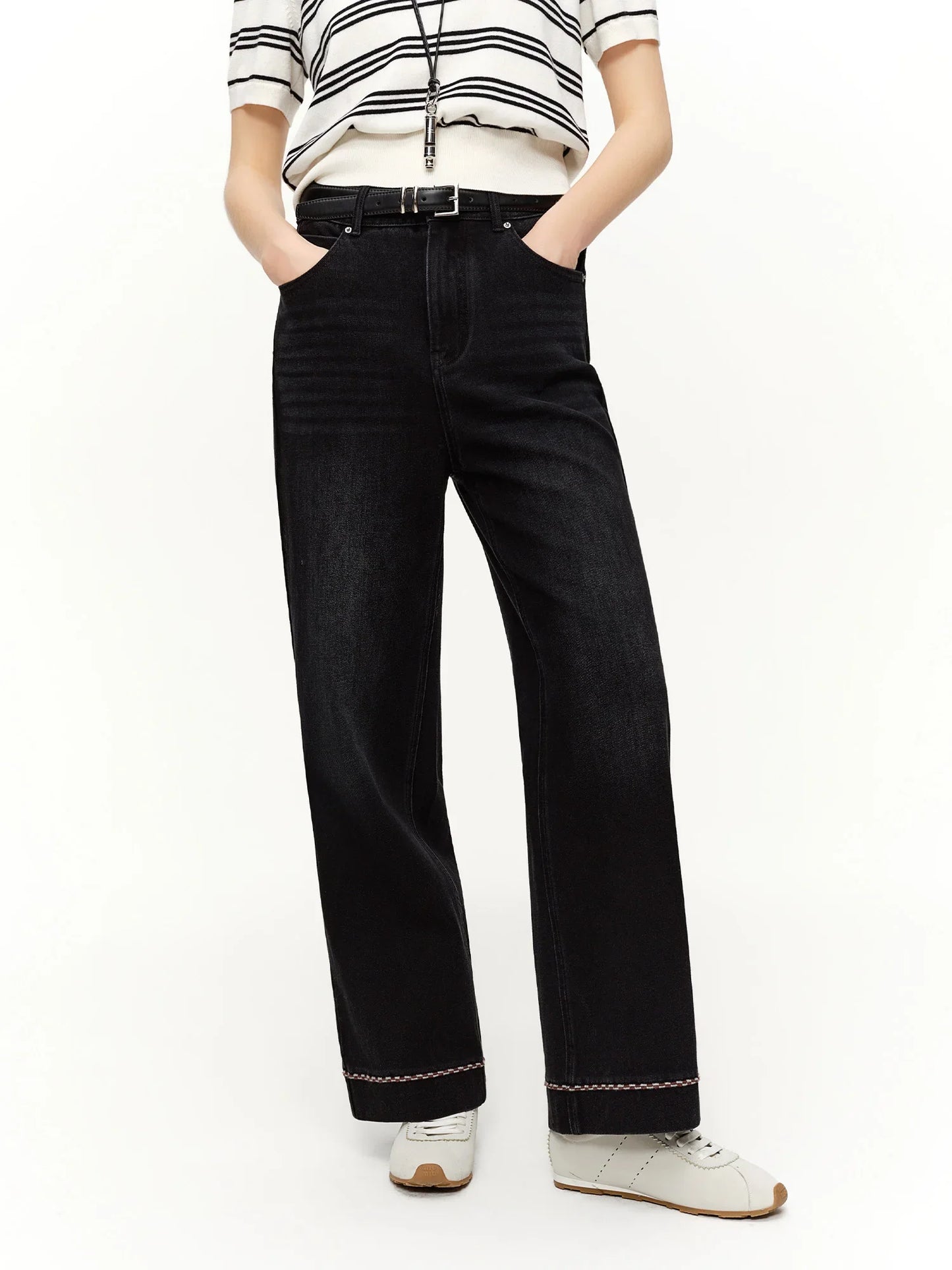 Double-length Jeans Women High-waisted Slim-fit Classic Straight Pants High Waist Elegant Office Lady Spring Trendy