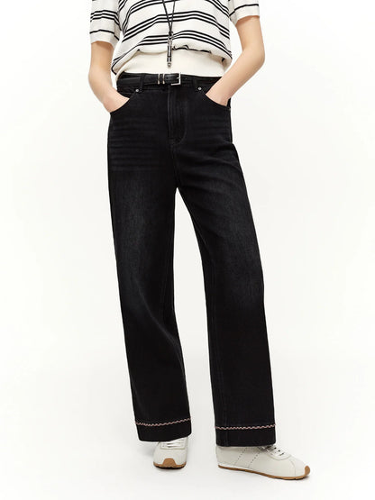 Double-length Jeans Women High-waisted Slim-fit Classic Straight Pants High Waist Elegant Office Lady Spring Trendy